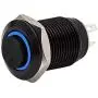 12mm 1/2'' Momentary Push Button Switch 1NO SPST Black Metal Shell LED Ring Light Waterproof Toggle Switches (Blue Light)