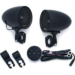 Kuryakyn 2713 MTX Road Thunder Weather Resistant Motorcycle Speakers: 100 Watt Handlebar Mounted Audio Speaker Pods with Bluetooth Audio Controller, Satin Black