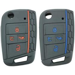 2Pcs Coolbestda Compatible with 2020 2019 2018 2017 VW Golf Alltrack Sportwagen GTI Tiguan Atlas POLO Skoda Octavia Flip Out Key Fob Case Cover Skin Jacket Pouch Sleeve Glove Protector NBGFS12A01