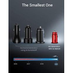 [2-Packs] Cigarette Lighter USB Charger, All Metal Mini Car Charger Adapter 4.8A Fast USB Car Charger 2 Port Flush Fit Compatible with iPhone 12/11pro/x/7/6s, iPad Air 2/Mini 3, Galaxy S10/S9/S8-Red
