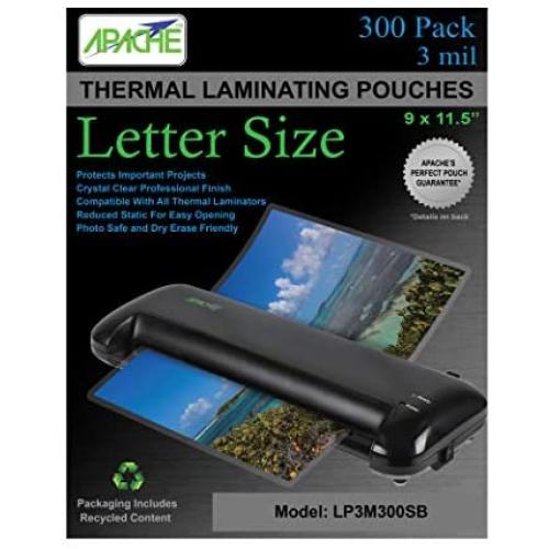 Apache Laminating Pouches, 3 mil, Letter Size, 300 Pack