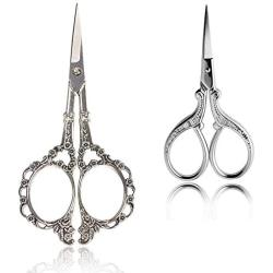 BIHRTC 2Pairs 3.6 Inch Embroidery Scissors and 4.5 Inch Vintage European Style Plum Blossom Scissors tainless Steel Sharp Cravd Scissors for Needlework Sewing Craft Art Work & Everyday Use