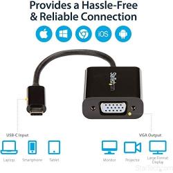 StarTech.com USB-C to VGA Adapter - Black - 1080p - Video Converter For Your MacBook Pro - USB C to VGA Display Dongle (CDP2VGA)