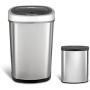 NINESTARS CB-DZT-50-9/8-1 Automatic Touchless Infrared Motion Sensor Trash Can Combo Set, 13 Gal 50L & 2 Gal 8L, Stainless Steel Base (Oval & Rectangular, Silver/Black Lid)