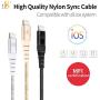 D8 SC-0301 Lightning Cable, Nylon Sync Tangle-Free, Fast Charging Cable with Apple 8 Pin Connector, MFI Certified 3 Colors (Gold), Compatible with All iPhone and ipad Products.