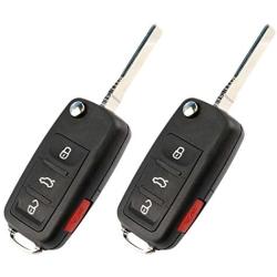 Flip Key Fob Remote fits VW Volkswagen Beetle CC Eos Golf Gti Jetta Passat Tiguan Touareg 2011 2012 2013 2014 2015 2016 (NBG010180T), Set of 2