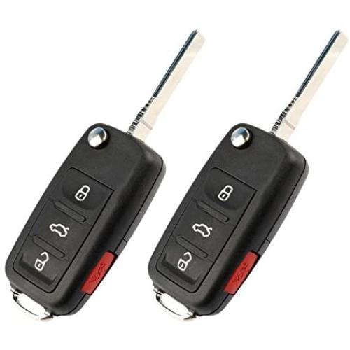 Flip Key Fob Remote fits VW Volkswagen Beetle CC Eos Golf Gti Jetta Passat Tiguan Touareg 2011 2012 2013 2014 2015 2016 (NBG010180T), Set of 2