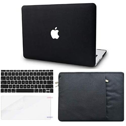 KECC Laptop Case Compatible with Old MacBook Pro 13'' (CD Drive) w/Keyboard Cover + Sleeve + Screen Protector (4 in 1 Bundle) Italian Leather Case A1278 (Black Leather)