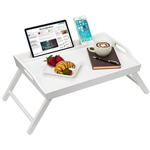 Rossie Home Media Bed Tray with Phone Holder - Fits up to 17.3 Inch Laptops and Most Tablets - Soft White - Style No. 78104