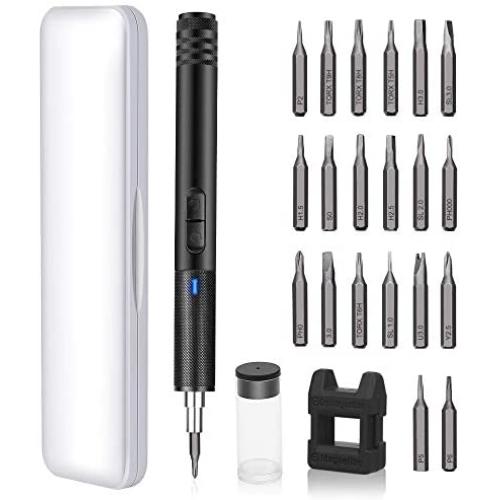Electop Electric Rechargeable Screwdriver, Portable USB Power Supply Cordless Screw Driver, 21 Precision Bits /3 LED Lights/Magnetic Carry Case/Quick Change Chuck for Telephone, Watch, Camera etc.