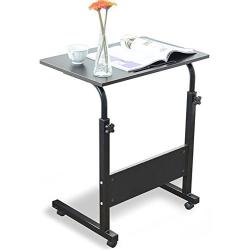 DlandHome 23.6 Inches Medium Size Mobile Side Table, Adjustable Movable w/Tablet Slot & Wheels, Portable Laptop Stand for Bed Sofa, 05#3-60B Black