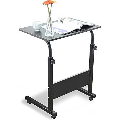 DlandHome 23.6 Inches Medium Size Mobile Side Table, Adjustable Movable w/Tablet Slot & Wheels, Portable Laptop Stand for Bed Sofa, 05#3-60B Black
