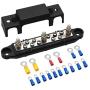 Mofeez Bus Bar -3x1/4” Post, 10x#8 Screw Terminal Power Distribution Block with Ring Terminals（Single-Black）