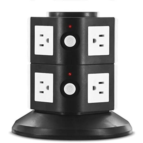 Aduro Surge Protector Power Tower 8 Outlets Family Multi Charging Station with Smart Charge Tech for iPhone, iPad, Galaxy & All Devices (White)