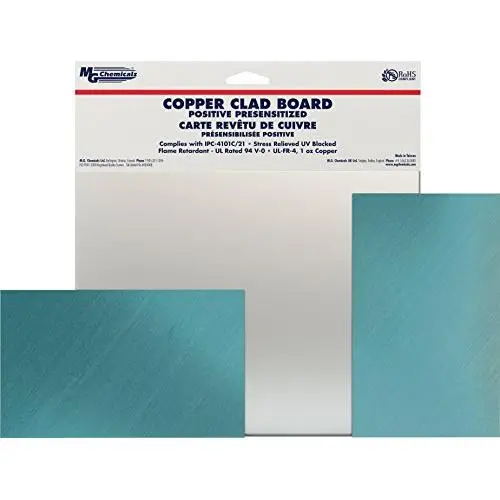 MG Chemicals 12'' x 8'' Positive Presensitized Copper Clad Board, Single Sided, 1 oz Copper, 1/16'' Thick, FR4 (630) MG Chemicals 12'' x 8'' Positive Presensitized Copper Clad Board, Single Sided, 1 oz Copper, 1/16'' Thick, FR4 (630)