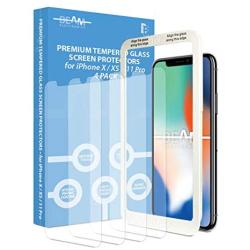[4 Pack] Screen Protector for iPhone X, iPhone XS, iPhone 11 Pro, Beam Electronics Tempered Glass Screen Protector- 99% Touch Accurate with Easy Installation Tray and Accessories