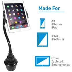 Macally 2 in 1 Phone & Tablet Car Mount for Cup Holder - Flexible 12” Gooseneck and 360° Rotating Base - Phone, Tablet, & iPad Holder for Car - Fits Devices up to 8” Wide