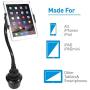 Macally 2 in 1 Phone & Tablet Car Mount for Cup Holder - Flexible 12” Gooseneck and 360° Rotating Base - Phone, Tablet, & iPad Holder for Car - Fits Devices up to 8” Wide