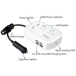 Foval 200W Car Power Inverter DC 12V to 110V AC Converter with 4 USB Ports Charger (White)