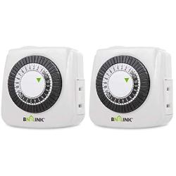 BN-LINK Indoor 24-Hour Mechanical Timer Outlet, 2 Prong, 2-Pack