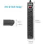 BESTEK 6-Outlet 6 Feet Extension Cord Power Strip 15A 1875W Surge Protector Desktop Charging Station, 200Joules, Right Angle Flat Plug, Ultra-Compact Wide Spaced Multi Outlets Plugs Sockets, Black