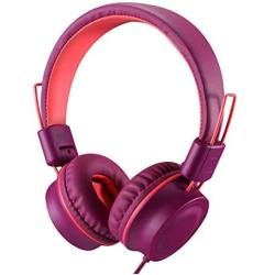 Kids Headphones-Noot Products K33 Foldable Stereo Tangle-Free 5ft Long Cord 3.5mm Jack Plug in Wired On-Ear Headset for iPad/Amazon Kindle,Fire/Boys/Girls/School/Laptop/Travel/Plane/Tablet(Plum)