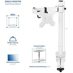 VIVO White Single 13 to 27 inch LCD Monitor Desk Mount Stand, Fully Adjustable, Tilt, Articulating, Holds 1 Screen with VESA up to 100x100mm STAND-V001W