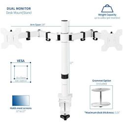 VIVO White Dual 13 to 27 inch LCD LED Monitor Desk Mount Stand with C-clamp and Bolt-Through Grommet, Heavy Duty Fully Adjustable Arms for 2 Screens STAND-V002W