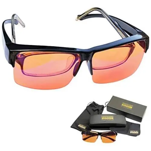 Blue Light Blocking Glasses - Fits over Reading glasses - SLEEP BETTER at Night - Orange Anti Glare lens to Reduce Insomnia, Migraine, Eye Strain – Blue Filter Computer Glasses for Men, Women, Gaming