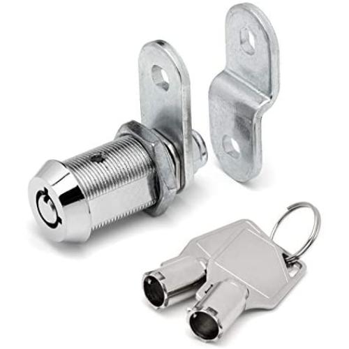 Tubular Cam Lock with 1 1/8'' Cylinder and Chrome Finish, Keyed Alike with 2 Keys, 1 1/4'' Cam and Offset Cam