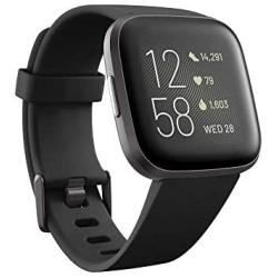 Fitbit Versa 2 Health and Fitness Smartwatch with Heart Rate, Music, Alexa Built-In, Sleep and Swim Tracking, Black/Carbon, One Size (S and L Bands Included)
