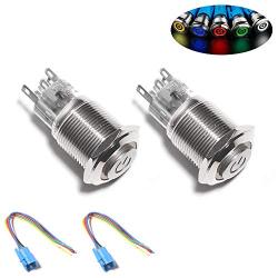 Monrand 16mm Latching Push Button Switch,12V DC ON/Off Self-Locking Latching Push Button Switch Waterproof LED Light Toggle Switches with Wire Socket Plug 1/2'' Mounting Hole,Blue Light