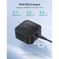 USB C Charger for MacBook Pro Air, RAVPower 90W 2-Port Wall Charger PD 3.0 GaN Type C Fast Charging Adapter Compatible with iPad Pro, iPhone 12 Mini Pro Max, Galaxy S9 S8, Nintendo Switch and More