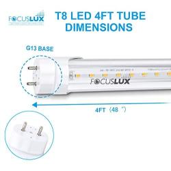 Focuslux 4 Pack T8 T12 LED Bulbs 4 Foot, 18W = 40W Fluorescent, 3200Lm, 4000K, T10 Light Tube, Single or Double Ended Powered, Dual End Ballast Compatible & Bypass , UL, DLC, Clear