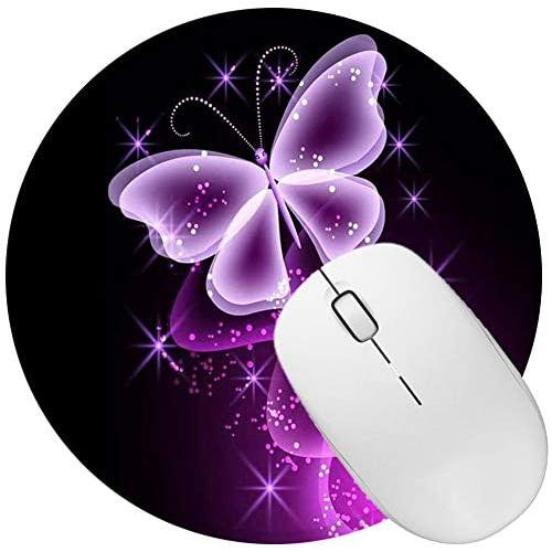 Non Slip Rubber Mouse Pad Beautiful Pattern Desktop 7.9in X7.9in Small Size Computer PC Round Mouse Mat (Purple Butterfly)