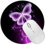 Non Slip Rubber Mouse Pad Beautiful Pattern Desktop 7.9in X7.9in Small Size Computer PC Round Mouse Mat (Purple Butterfly)