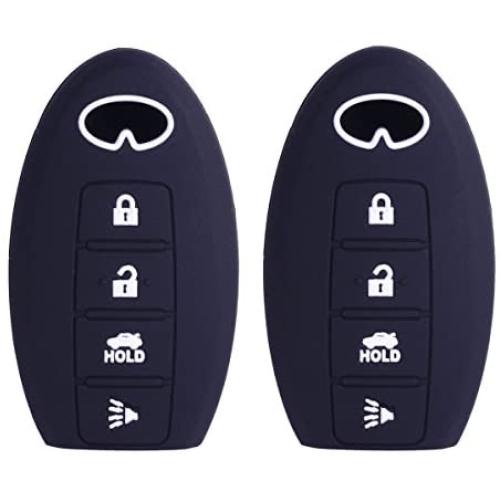 2Pcs XUHANG Sillicone key fob Skin key Cover Remote Case Protector Shell for Infiniti EX35 FX50 G35 G37 M45 QX56 FX50 M35 M56 QX60 QX80 Smart Remote 4 Button Black
