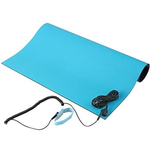 MWRF Source ESD Mat Kit with Wrist Strap and Grounding Cord (2.5 FT x 4 FT, Blue)