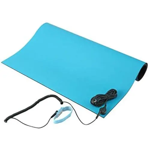MWRF Source ESD Mat Kit with Wrist Strap and Grounding Cord (2.5 FT x 4 FT, Blue)