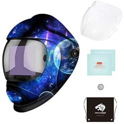Tekware Large Viewing Screen Welding Helmet Auto Darkening, Luminous True Color Welding Hood Solar Powered, Hemispherical 4C Lens, 4 Arc Sensor Variable Shade 4~5/9-9/13 for TIG MIG Arc Welders Mask