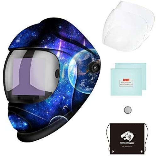Tekware Large Viewing Screen Welding Helmet Auto Darkening, Luminous True Color Welding Hood Solar Powered, Hemispherical 4C Lens, 4 Arc Sensor Variable Shade 4~5/9-9/13 for TIG MIG Arc Welders Mask