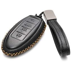 Vitodeco Leather Smart Key Fob Case Cover for 2020 Nissan Versa, Sentra, Altima, Maxima, Rogue, 2020 Infiniti Q50, Q60, QX50, QX60, QX80 and More Models (4 Buttons, Black)