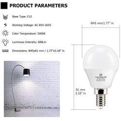 6 watt(60w Equivalent) Hansang LED Bulbs Light E12 Screw Base Candelabra Round Bulb 600 Lumen,High CRI,Daylight 5000K,G14 Decorative Bulb Non dimmable for Ceiling Fan 120V Pack of 6 (Daylight 5000K)