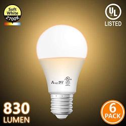 A19 LED Light Bulbs- 6 Pack, AmeriTop Efficient 9W(60W Equivalent) 830 Lumens General Lighting Bulbs, UL Listed, Non-Dimmable, E26 Standard Base (2700K Soft White)