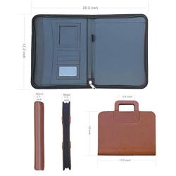 Zipper Portfolio, BESTWYA Briefcase Style Organizer Folder with Handles Zippered Closure Removable Calculator & Notebook Bonus Ballpoint Pen (Brown)
