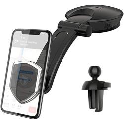 Magnetic Phone Car Mount - FITFORT Universal Dashboard Car Phone Holder with Strong Suction Cup and Comes with Air Vent Holder Compatible with Apple iPhone 11/XR/Xs/8/7/6S & Android Phones