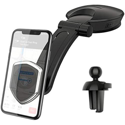 Magnetic Phone Car Mount - FITFORT Universal Dashboard Car Phone Holder with Strong Suction Cup and Comes with Air Vent Holder Compatible with Apple iPhone 11/XR/Xs/8/7/6S & Android Phones