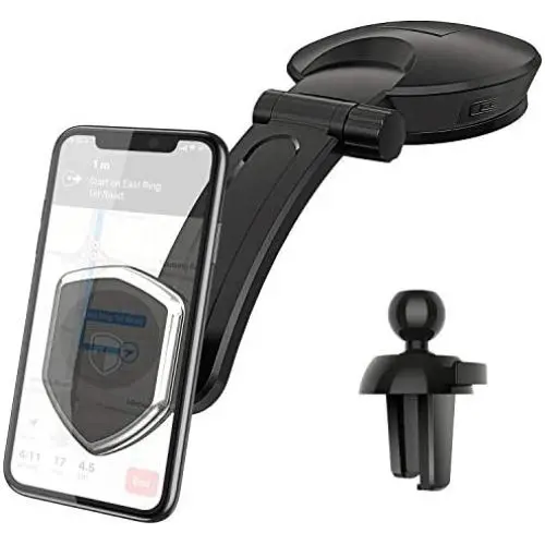 Magnetic Phone Car Mount - FITFORT Universal Dashboard Car Phone Holder with Strong Suction Cup and Comes with Air Vent Holder Compatible with Apple iPhone 11/XR/Xs/8/7/6S & Android Phones