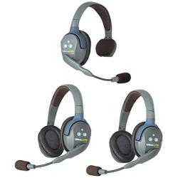 Eartec UL312 UltraLITE Full Duplex Wireless Intercom 2 Way Communication System for 3 Users - 1 ULSM Single-Ear Master Headset and 2-Pack of ULDR Dual Ear Remote Headsets