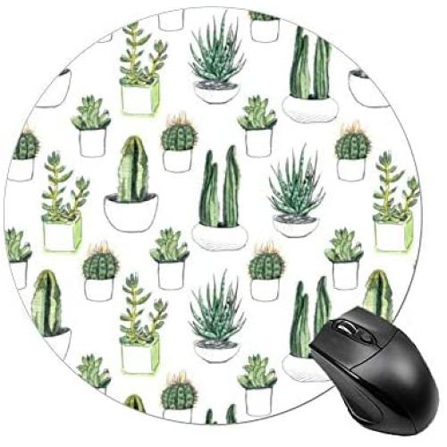 BYBART Mouse Pad, Cute Cactus Round Non-Slip Rubber Mousepad Office Accessories Desk Decor Mouse Pads for Computers Laptop